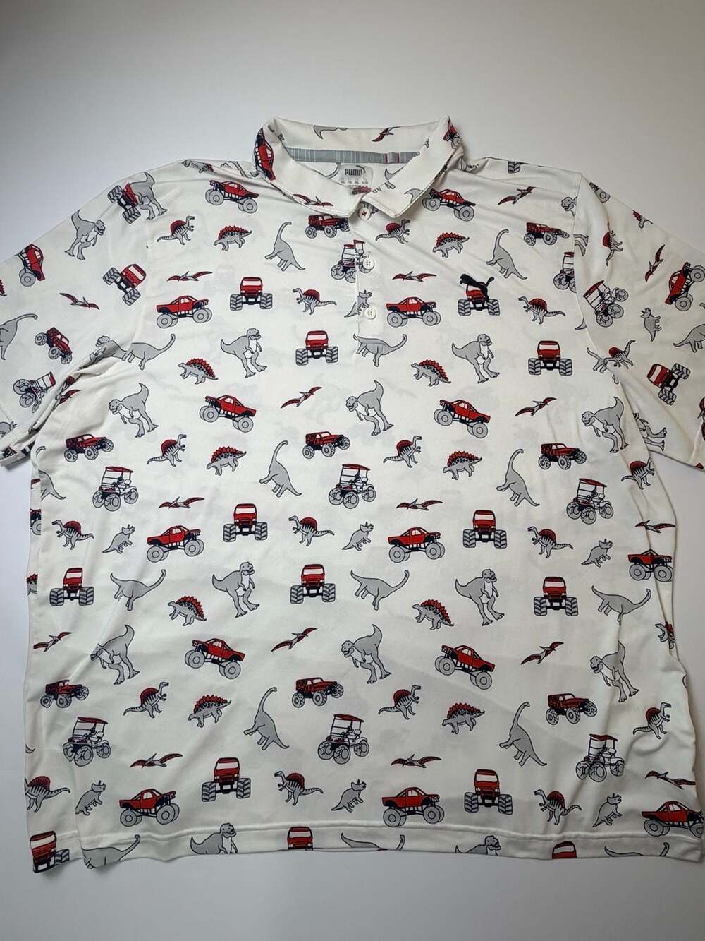 PUMA CLOUDSPUN Dino-Mite Golf Polo Shirt Men’s White Short Sleeve XXL